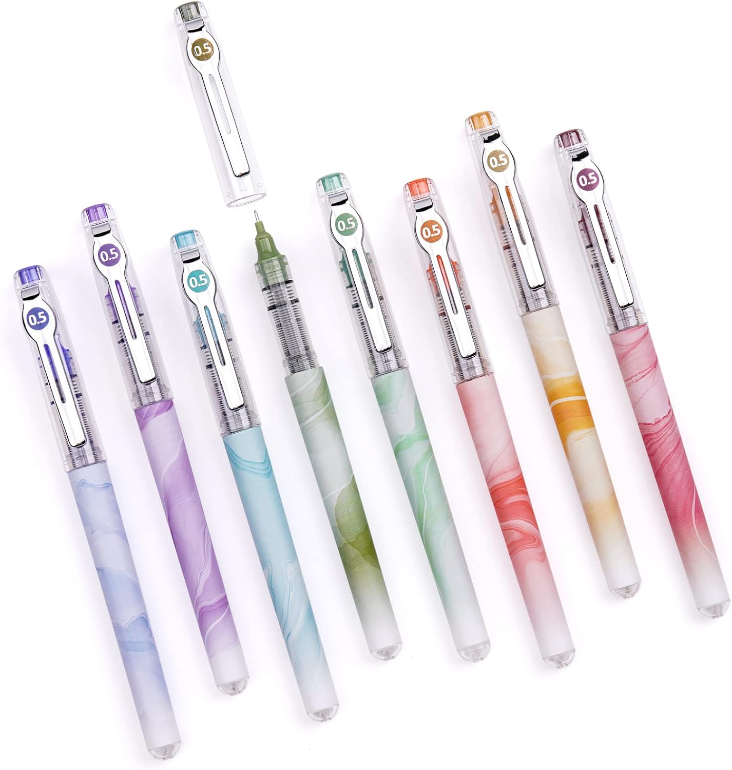 WRITECH Liquid Ink Rollerball Pens: Multi Colored 0.5mm Extra Fine Point Tip Rolling Roller Ball Pen 8ct Assorted Colors for Journaling Smooth Writing Note Taking No Bleed & Smudge & Smear