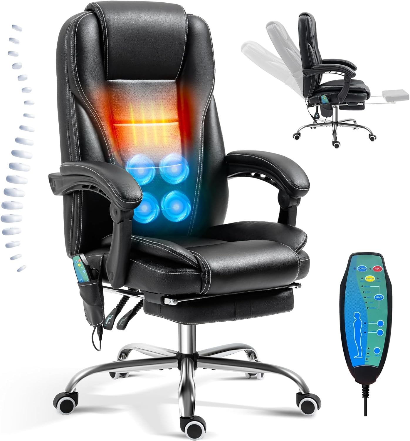 TonghuaS Reclining Massage Office Chair with Footrest, High Back Ergonomic Office Chair with Heating Function for Home Executive Study