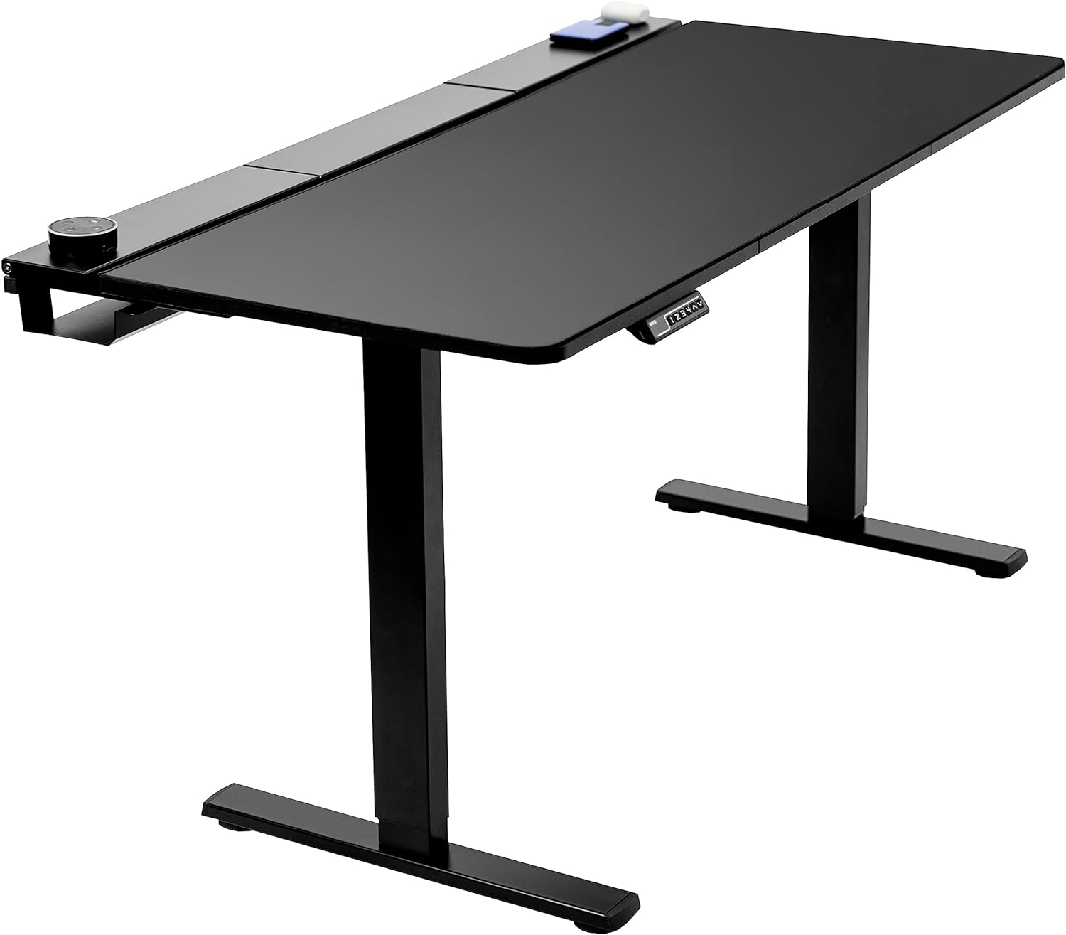 VIVO Electric Height Adjustable 60 x 30 inch Memory Stand Up Desk, Black Table Top with Built-in Concealed Cable Trays and Full-Size Pad, Black Frame, Standing Workstation, DESK-KIT-1B6-P3B