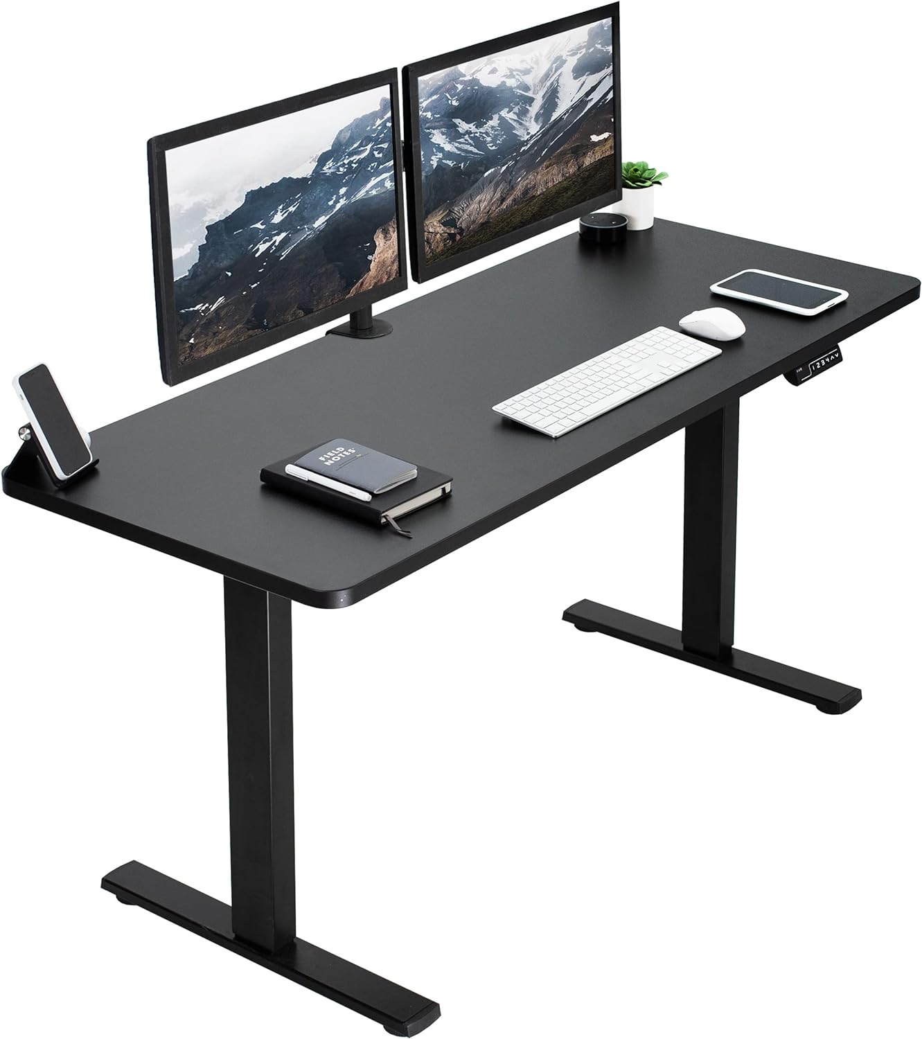 VIVO Electric Height Adjustable 60 x 24 inch Memory Stand Up Desk, Black Solid One-Piece Table Top, Black Frame, Standing Workstation with Preset Controller, 1B Series, DESK-KIT-1B6B