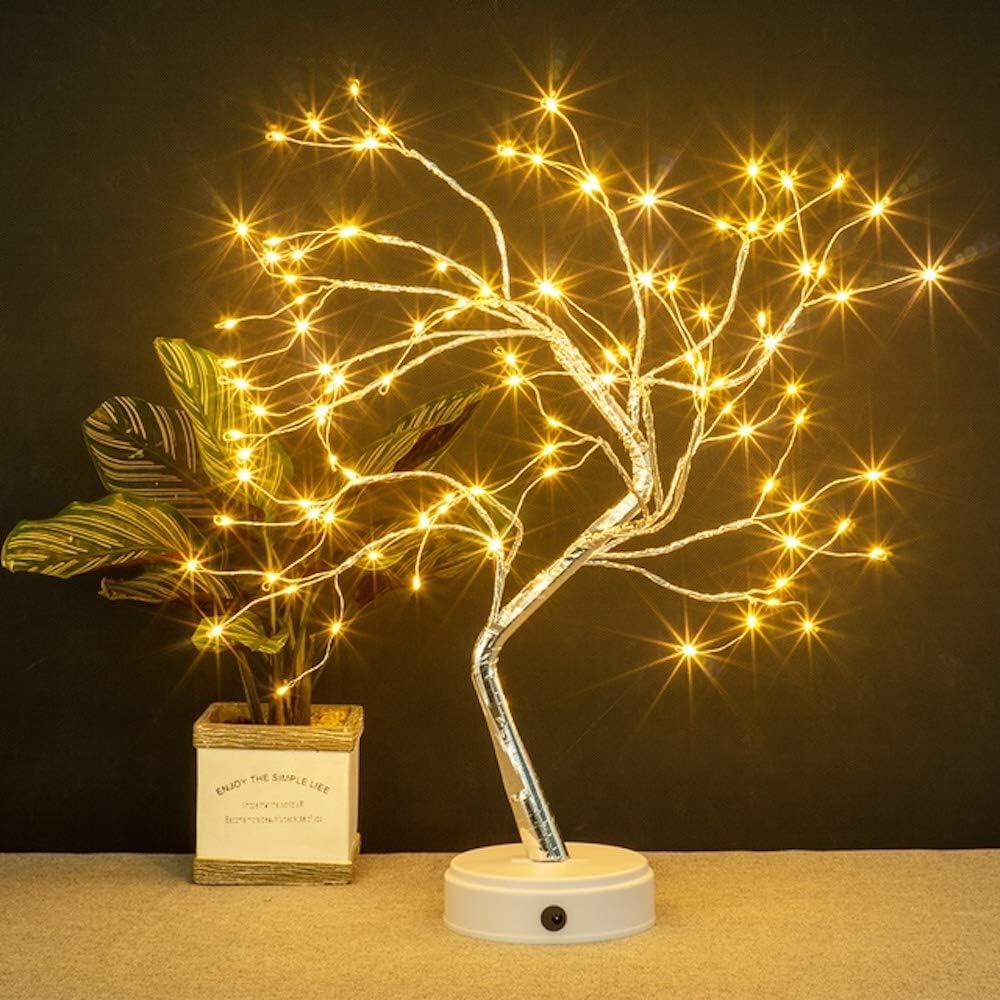 Lake Industries 20 LED Firefly Tree Lights | Bonsai - Bedroom, Desk Top, Table Lamp Decoration | USB/Battery Operated | Touch Switch | DIY Adjustable Branches | Home Party Holiday | Warm Lighting