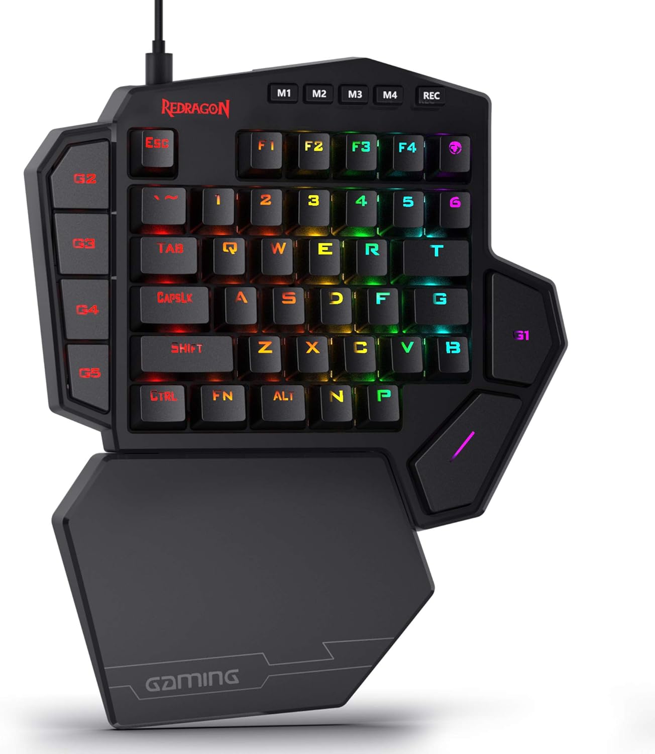 Redragon K585 DITI One-Handed RGB Mechanical Gaming Keyboard, 42 Keys Type-C Professional Gaming Keypad w/Upgraded Hot-Swappable Socket, 7 Onboard Macro Keys & Detachable Wrist Rest