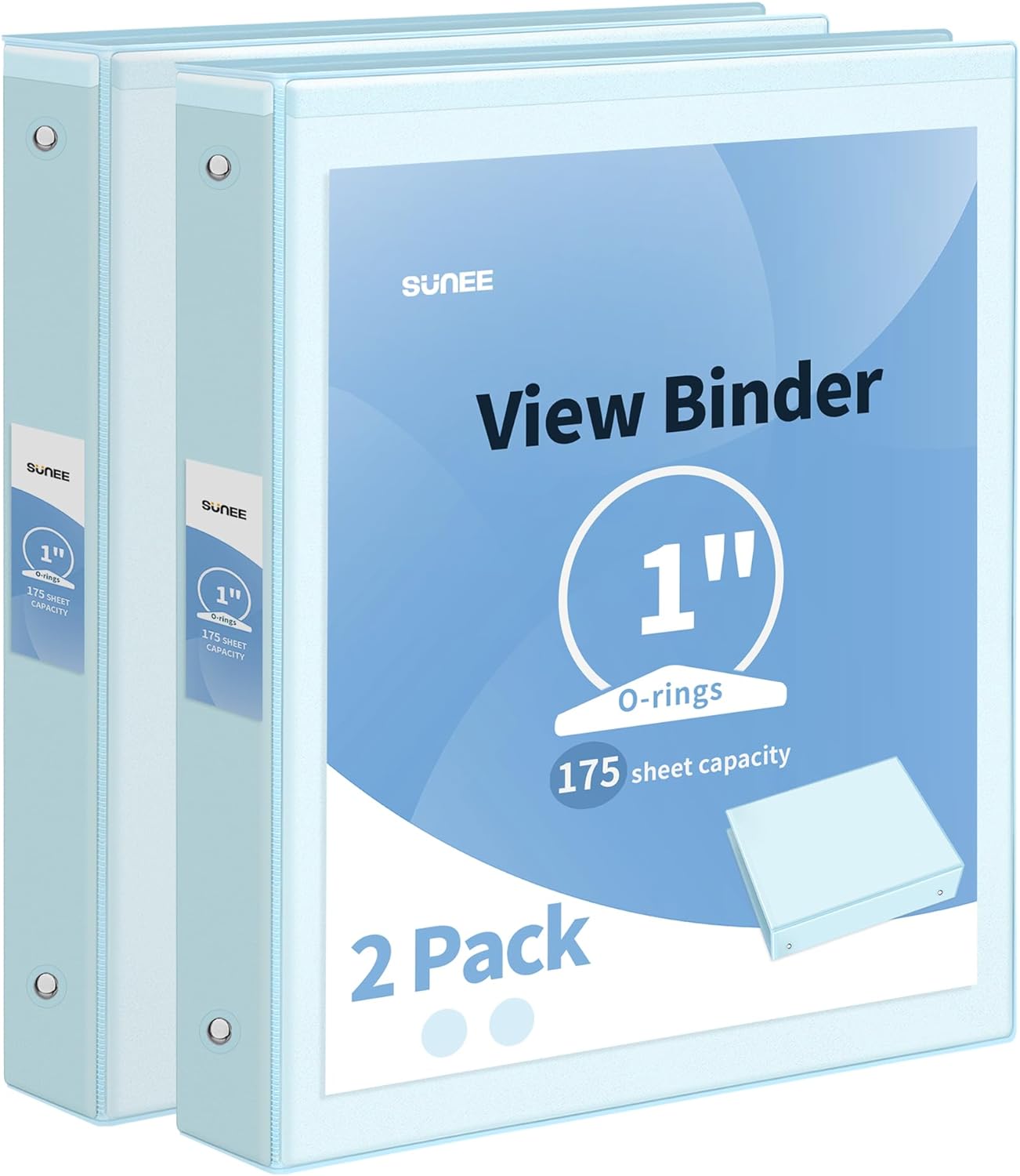 SUNEE 3 Ring Binder 1 Inch 2 Pack, Clear View Binder Three Ring PVC-Free (Fit 8.5x11 Inches) for School Binder or Office Binder Supplies, Blue Binder