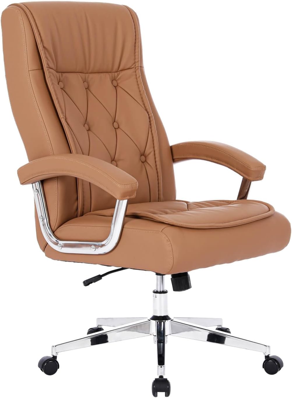 Hoxne Leather Executive Office Chair with Arms and Wheels, High Back Ergonomic Computer Desk ChairAdjustable Height Swivel Office Desk Chair, 350LBS Capacity (Khaki)