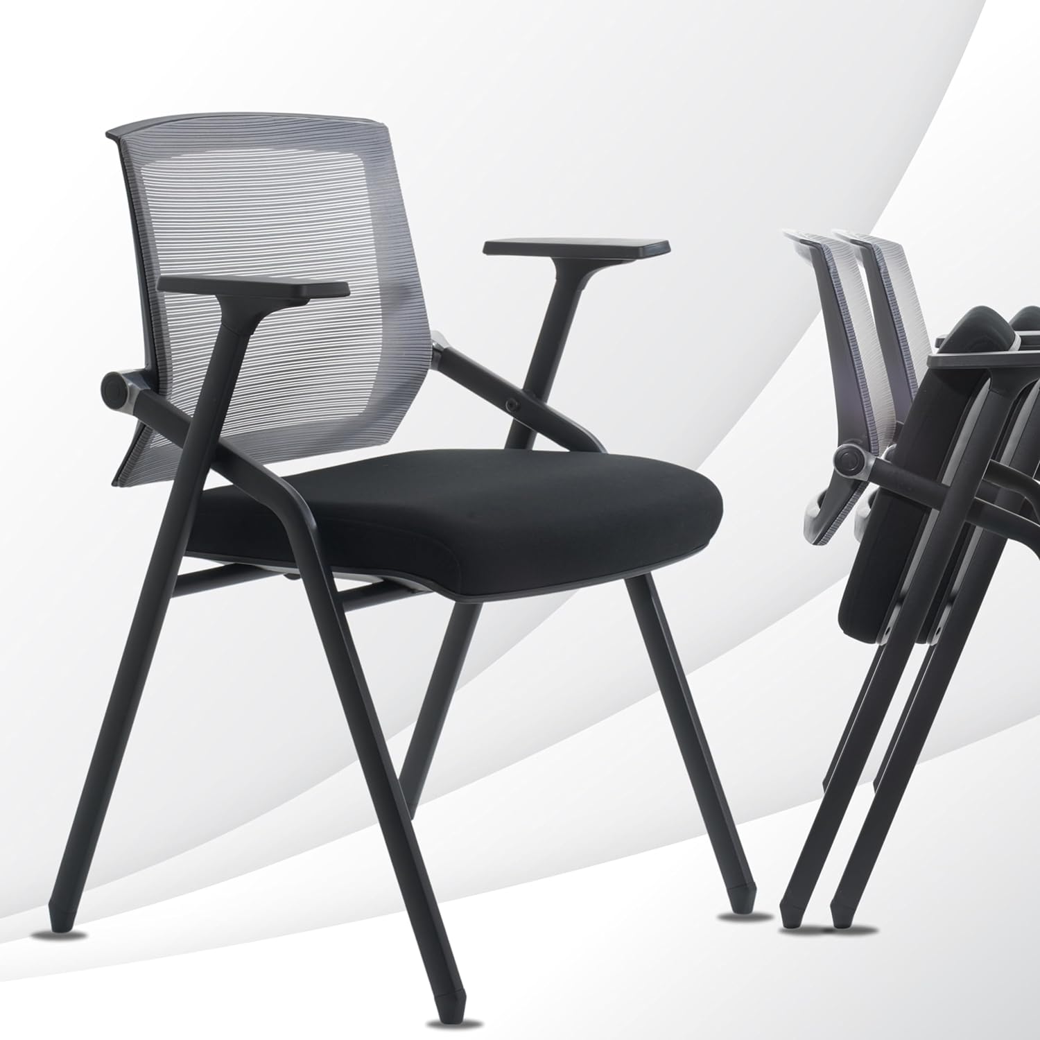 BLANEDUO, 2 Pack Stackable Conference Room Chairs with Paddle Folding Office Chair Foldable Desk Chair Mesh Back and Arms for Conference Meeting Guest Reception Home Office Training Room Chair