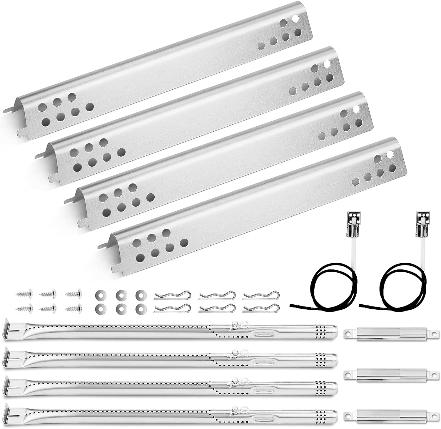 Uniflasy Grill Replacement Parts Kits for Charbroil Advantage Series 4 Burner 463344116 466344116 G4328M00W G3610003W1 Gas Grills Burner Tube Pipe, Heat Plate Shield, Adjustable Crossover Tube