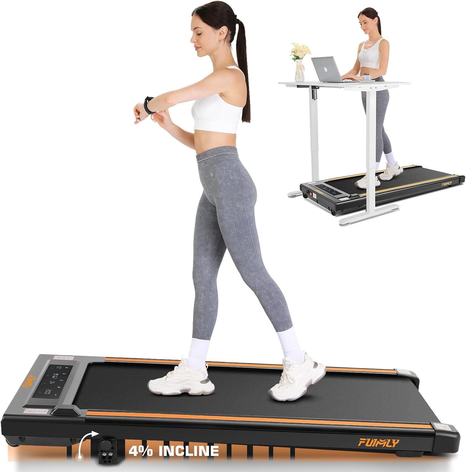 Walking Pad Under Desk Treadmill 2.5HP Treadmill with Incline, 2 in 1 Treadmills for Home Office with LED Touch Screen | Remote Control | Max 300lbs Weight Capacity | Installation-Free