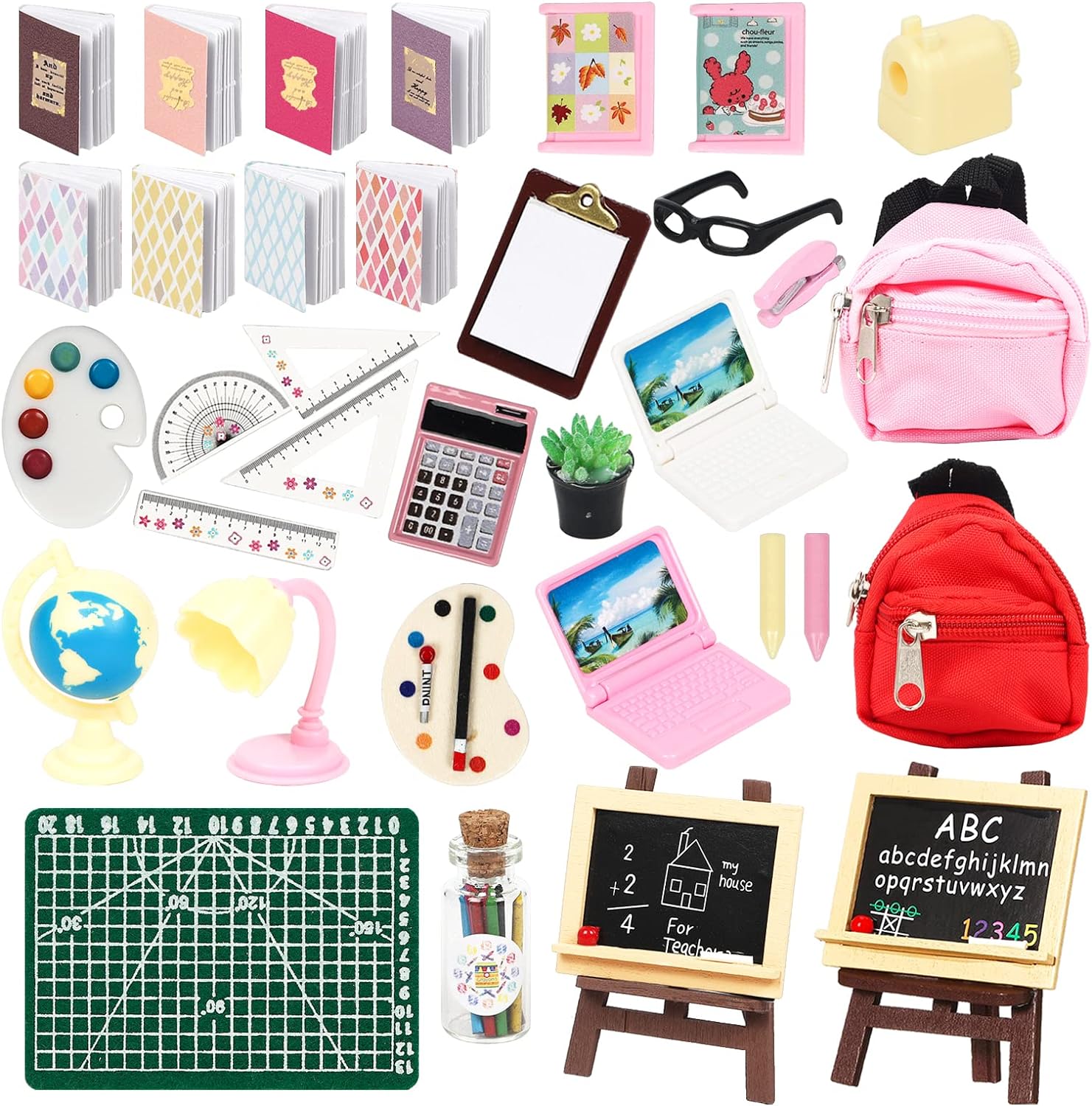 SOTOGO 34 Pieces Doll House School Supplies Mini School Accessories Dollhouse Toy Home Miniature Model DIY Doll Accessories