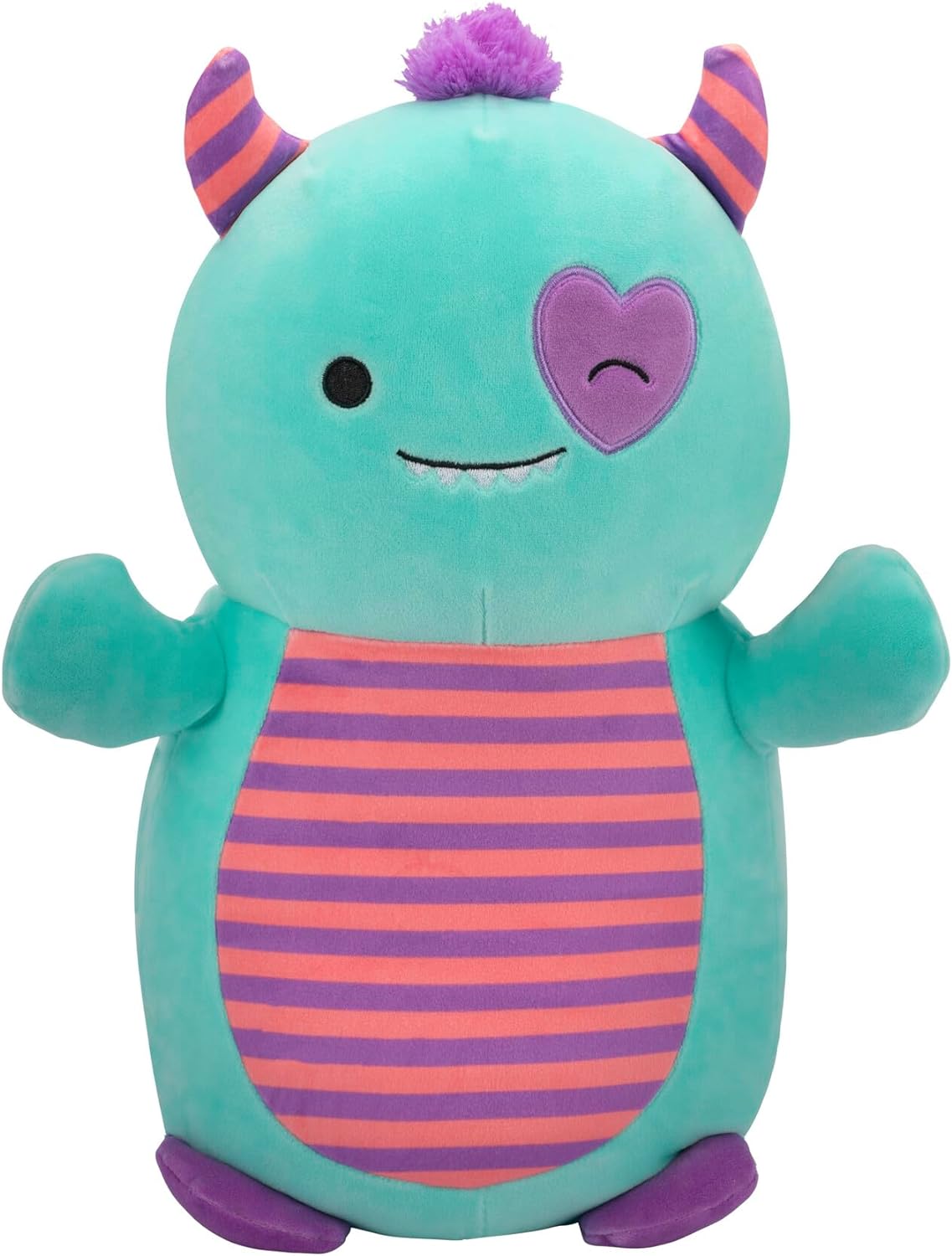 Squishmallows HugMees Original 14-Inch Leon Teal Monster with Purple Heart Eye Patch - Ultrasoft Official Jazwares Large Plush