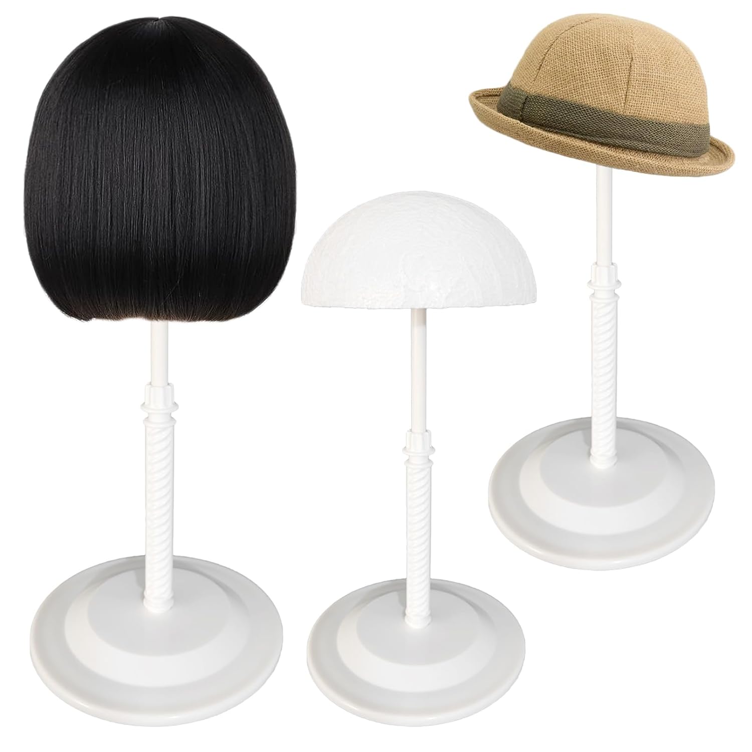 FINDYOU 2 Packs Adjustable Wig Stand for Styling Hat Stand Wig Holder Hat Display Stand Wig Hanger for Multiple Wig