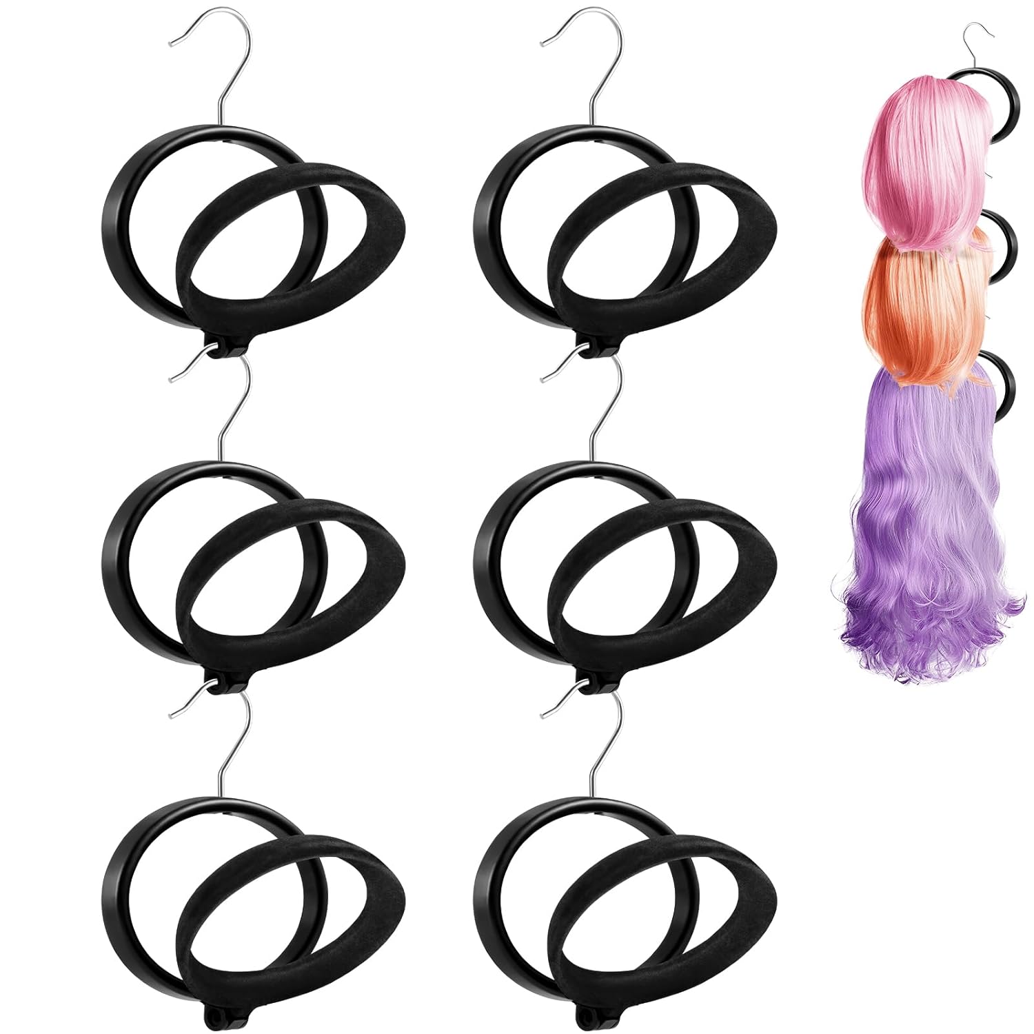 Wig Stands, 6 Pack Velvet Wig Hangers, KAQUBE Foldabe Wig Holders for Hanging Multiple Wigs, Portable for Travel, for Wig Display, Wig Storage, Wig Styling, Keep Wigs in Shape, Hair Replacement Holder