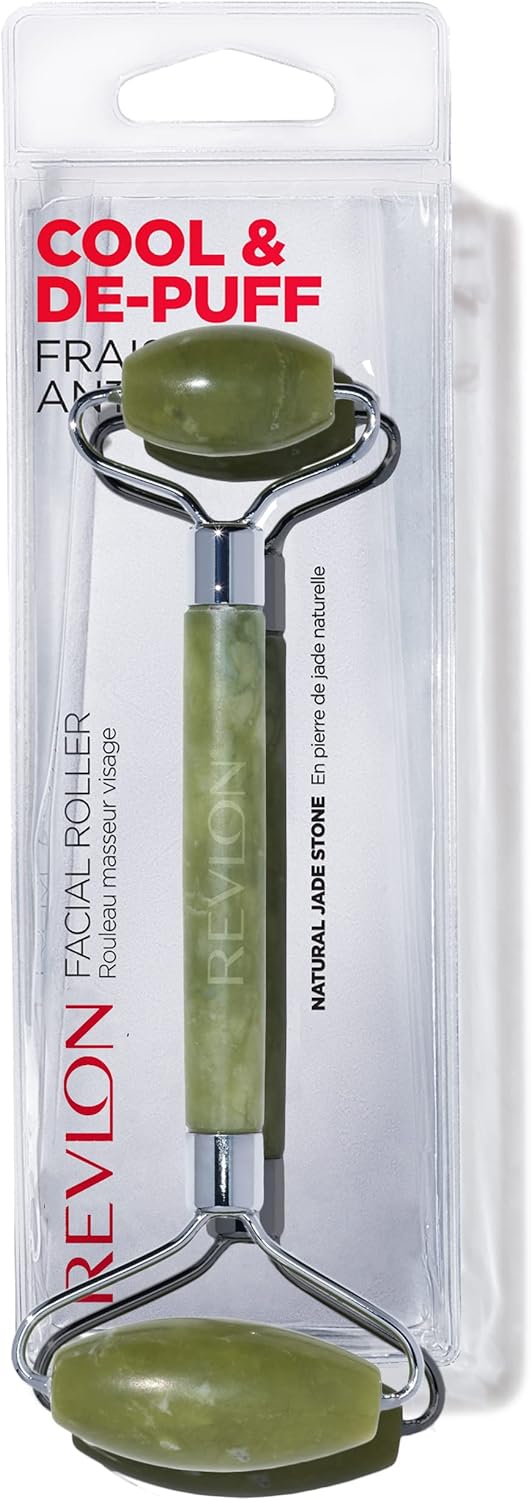 Revlon Jade Stone Face Roller, Dual-Sided Face Massager to Cool and De-Puff, Jade, 1 Count