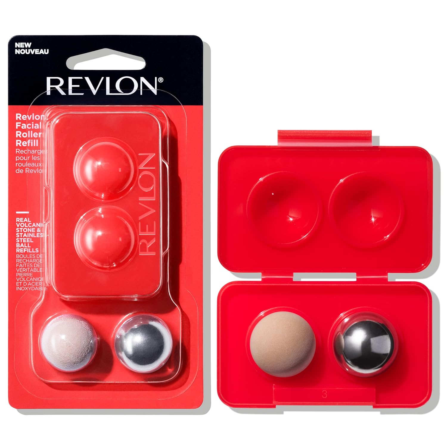 Revlon Oil Absorbing & Cooling Facial Roller Refill Pack with Volcanic & Stainless Steel Stones in Storage Case, Eco-Friendly, Easy to Clean, 1 count