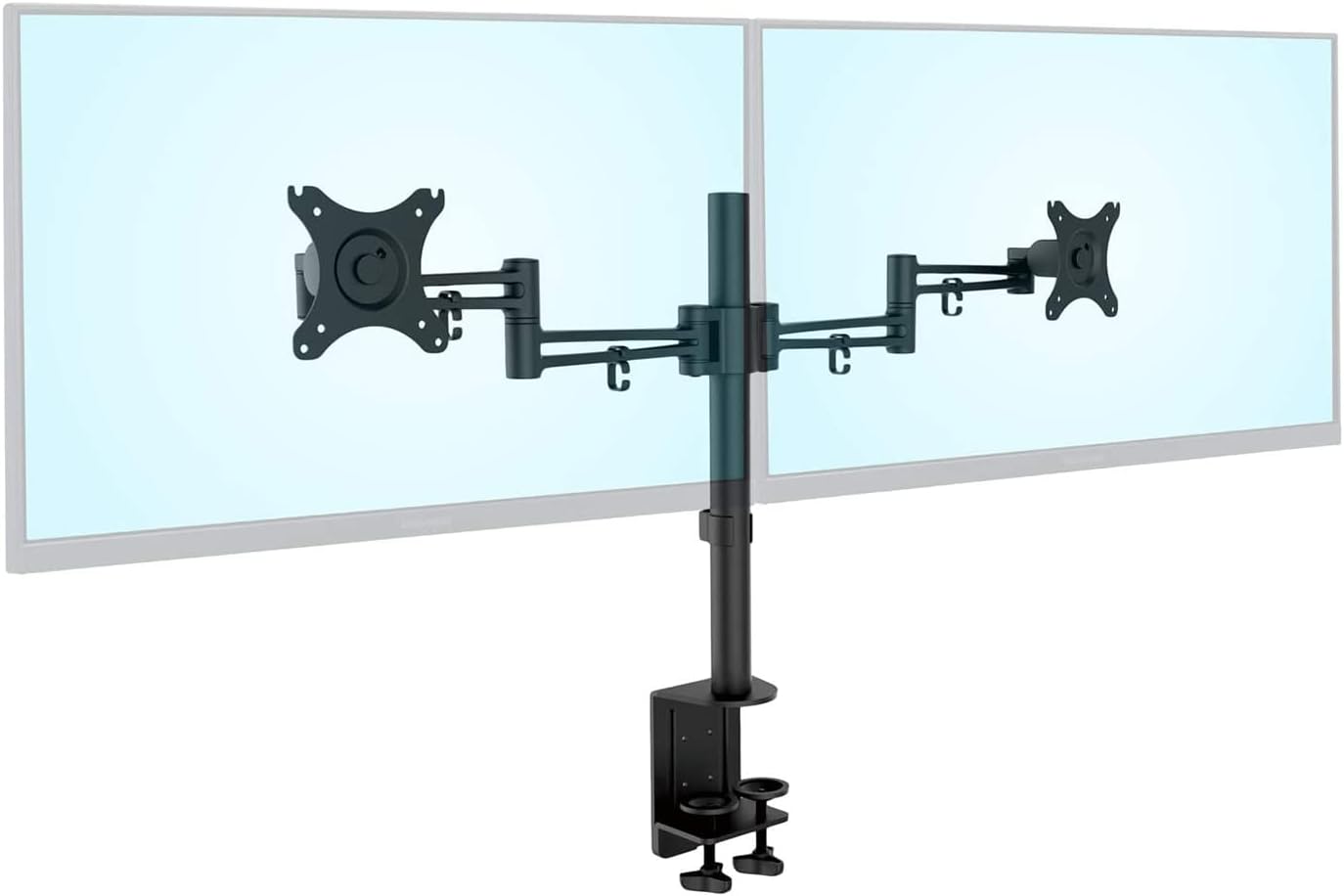 GREEN HOUSE Dual Flat Monitor Desk Mount, Five Axis, C Clamp, Max 22lbs Weight Each, 30 inches, GH-UAMDB2H-BK