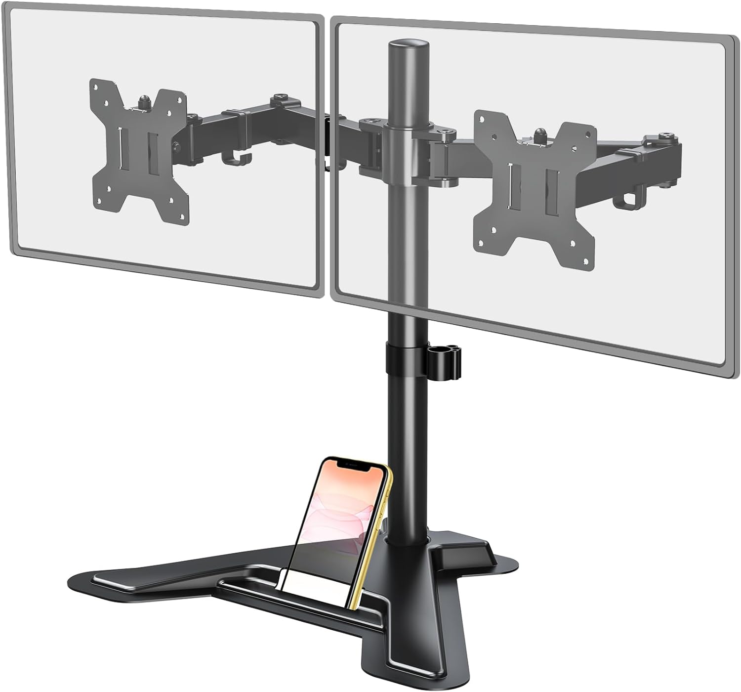 MOUNT PRO Dual Monitor Stand - Free Standing Full Motion Monitor Desk Mount Fits 2 Screens up to 27 inches,17.6lbs with Height Adjustable, Swivel, Tilt, Rotation, VESA 75x75 100x100, Black