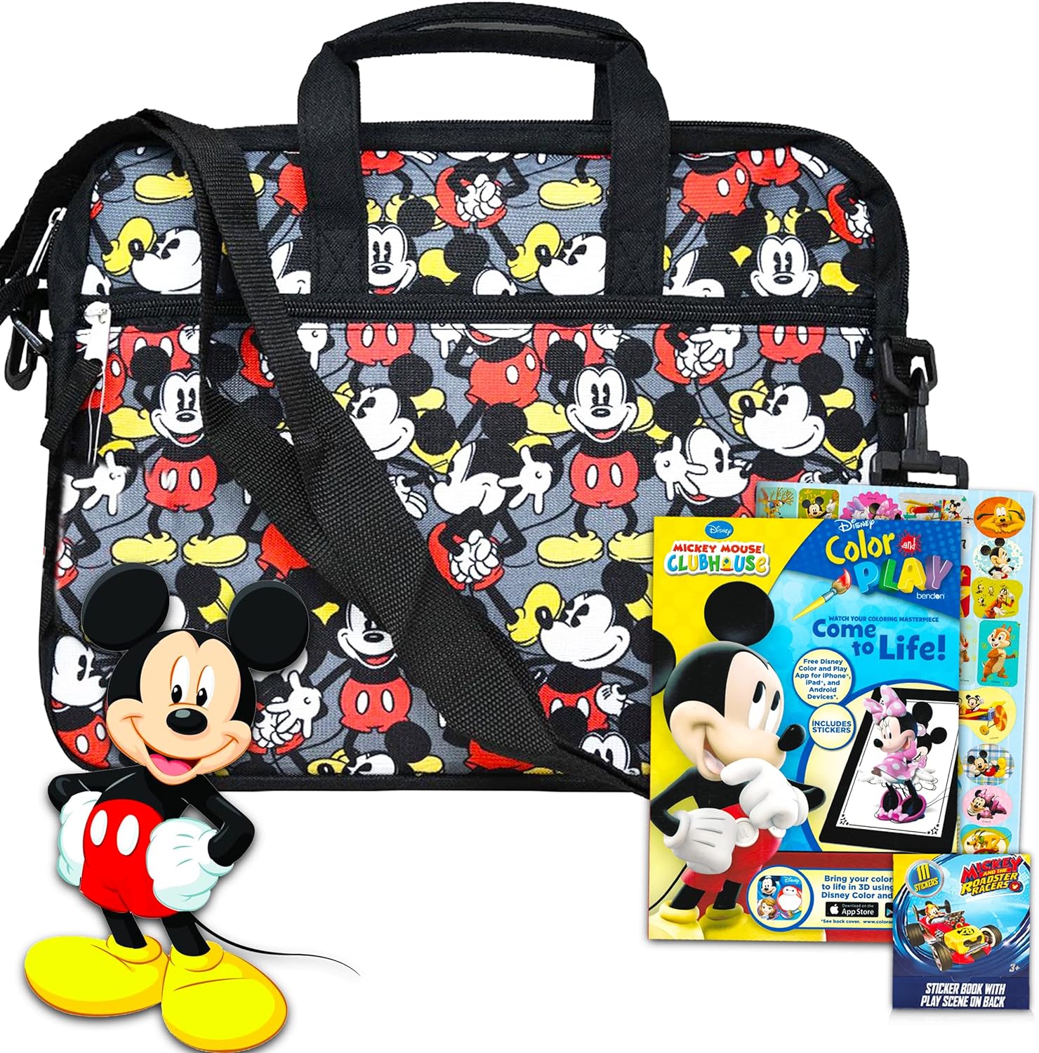 Disney Studio Mickey Mouse Tablet Case Mickey School Supplies Bundle ~ Mickey Mouse Messenger Bag With Mickey Coloring Book And Stickers (Mickey Mouse Sling Bag | Mickey Mouse Travel Bag)