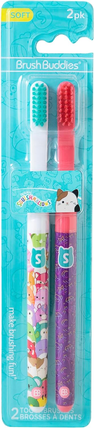 Brush Buddies Squishmallows Assorted Manual Toothbrushes, Soft Toothbrushes, Toothbrushes for Kids and Adults, 2PK