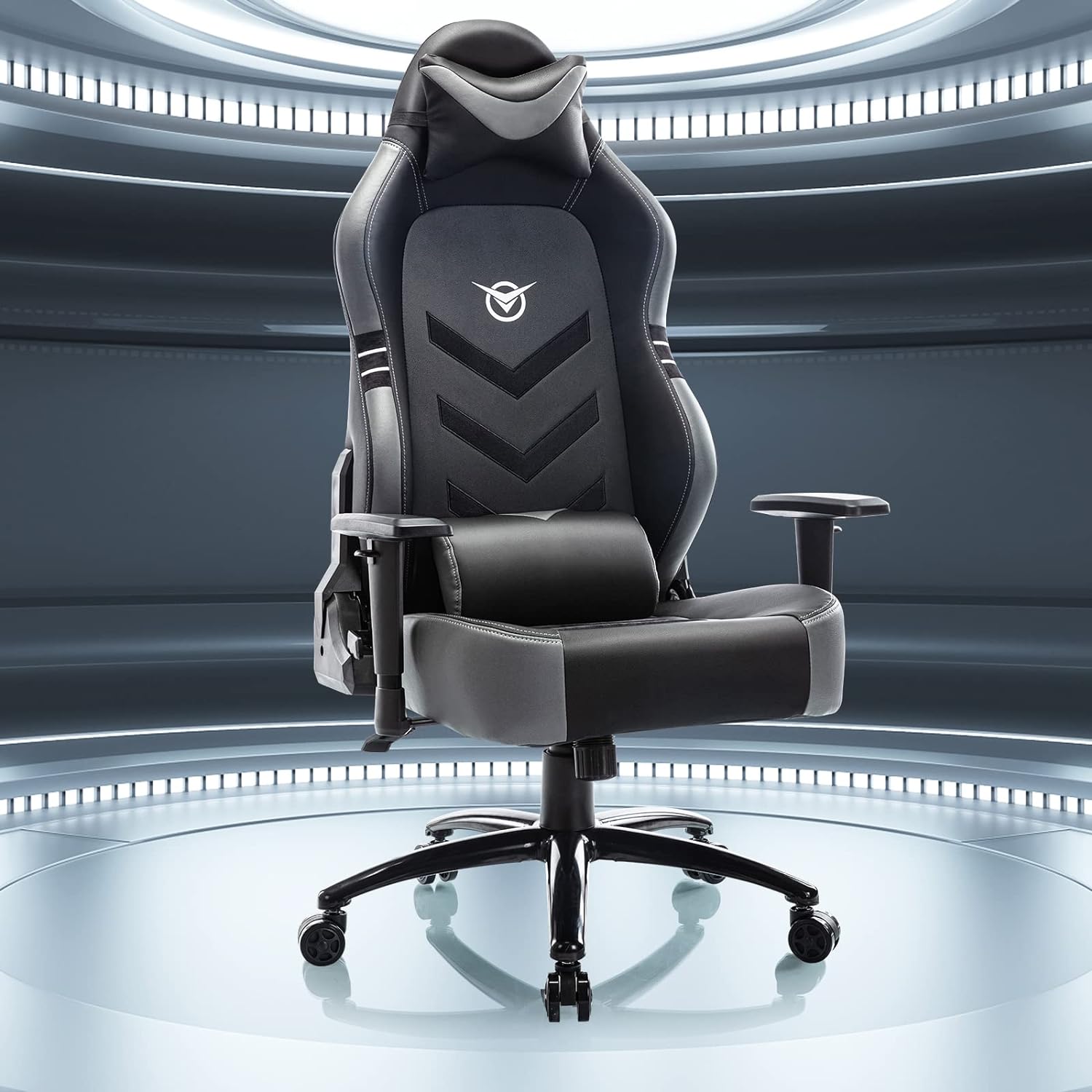 Big and Tall Gaming Chair 350lbs-Racing Style Computer Gamer Chair,Ergonomic Desk Office PC Chair with Wide Seat, Reclining Back, Adjustable Armrest for Adult Teens-Black/Grey