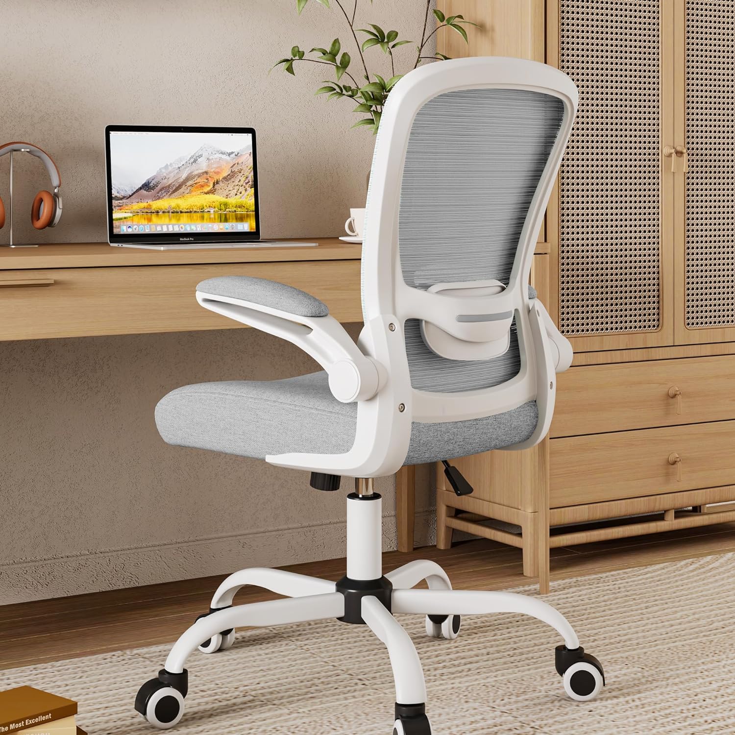 Mimoglad Home Office Chair, High Back Desk Chair, Ergonomic Mesh Computer Chair with Adjustable Lumbar Support and Thickened Seat Cushion (Modern, Moon Gray)