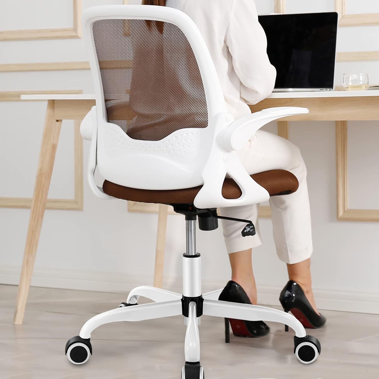 KERDOM Office Chair, Ergonomic Desk Chair, Breathable Mesh Computer Chair, Comfy Swivel Task Chair with Flip-up Armrests and Adjustable Height