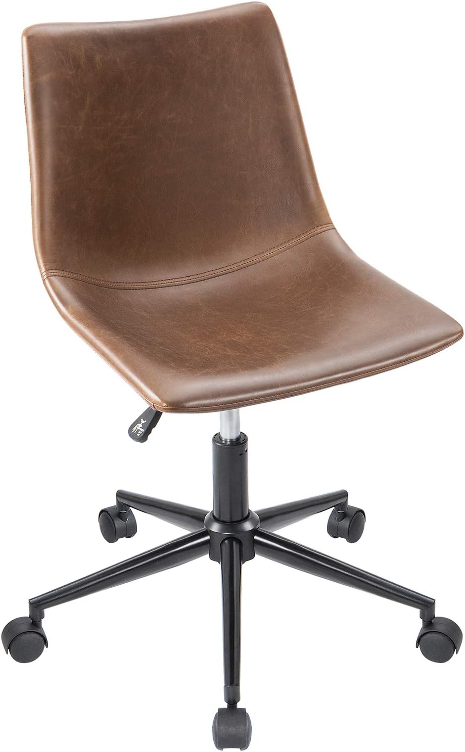 Furmax Mid Back Task Chair PU Leather Adjustable Swivel Office Chair Bucket Seat Armless Computer Chair Modern Low Back Desk Conference Chair (Brown)