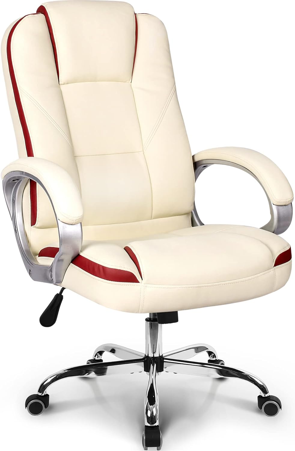 NEO CHAIR Office Chair Computer Desk Chair Gaming - Ergonomic High Back Cushion Lumbar Support with Wheels Comfortable Ivory Leather Racing Seat Adjustable Swivel Rolling Home Executive