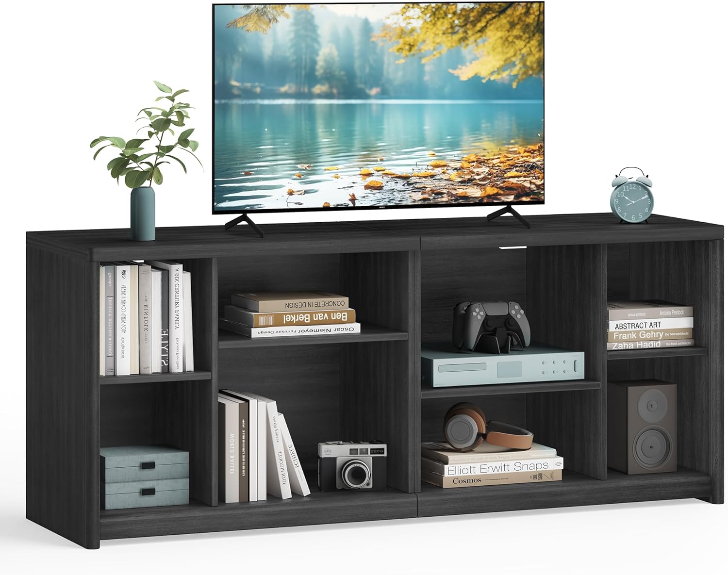 VASAGLE TV Stand for TVs up to 65 Inches, Entertainment Center with Storage Shelves, TV Console Table, Easy to Assemble, TV Cabinet for Living Room, Bedroom, Ash Black ULTV111B01