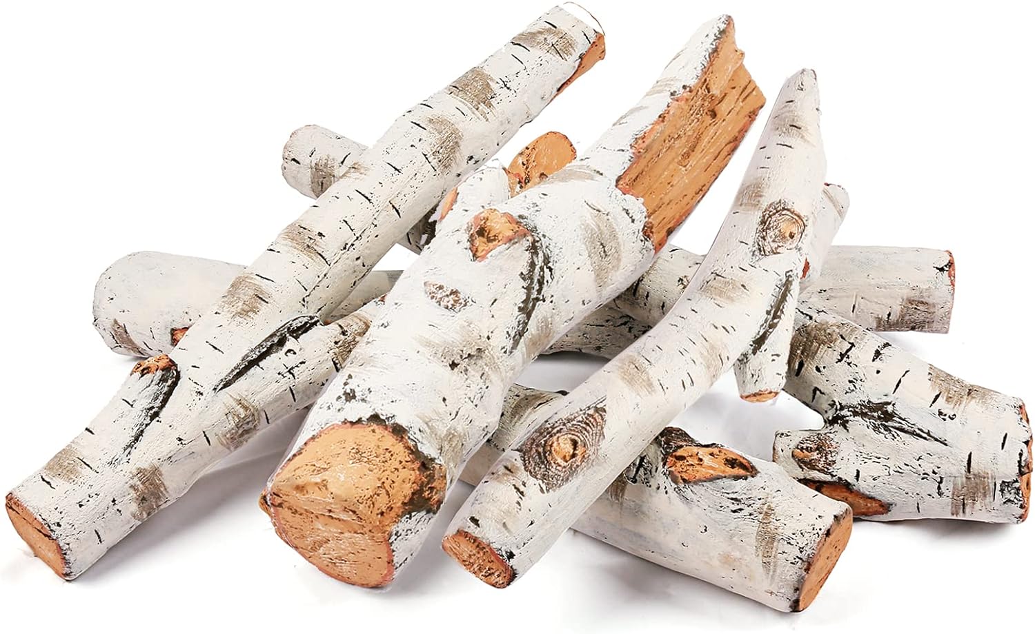 Uniflasy 26.8 Gas Fireplace Log Set, Ceramic White Birch for Intdoor Inserts, Vented, Propane, Electric Gas Fireplaces, Outdoor, Linear Fire Pits Ceramic Fiber Fake Wood Logs, Fireplace Decor, 6pcs