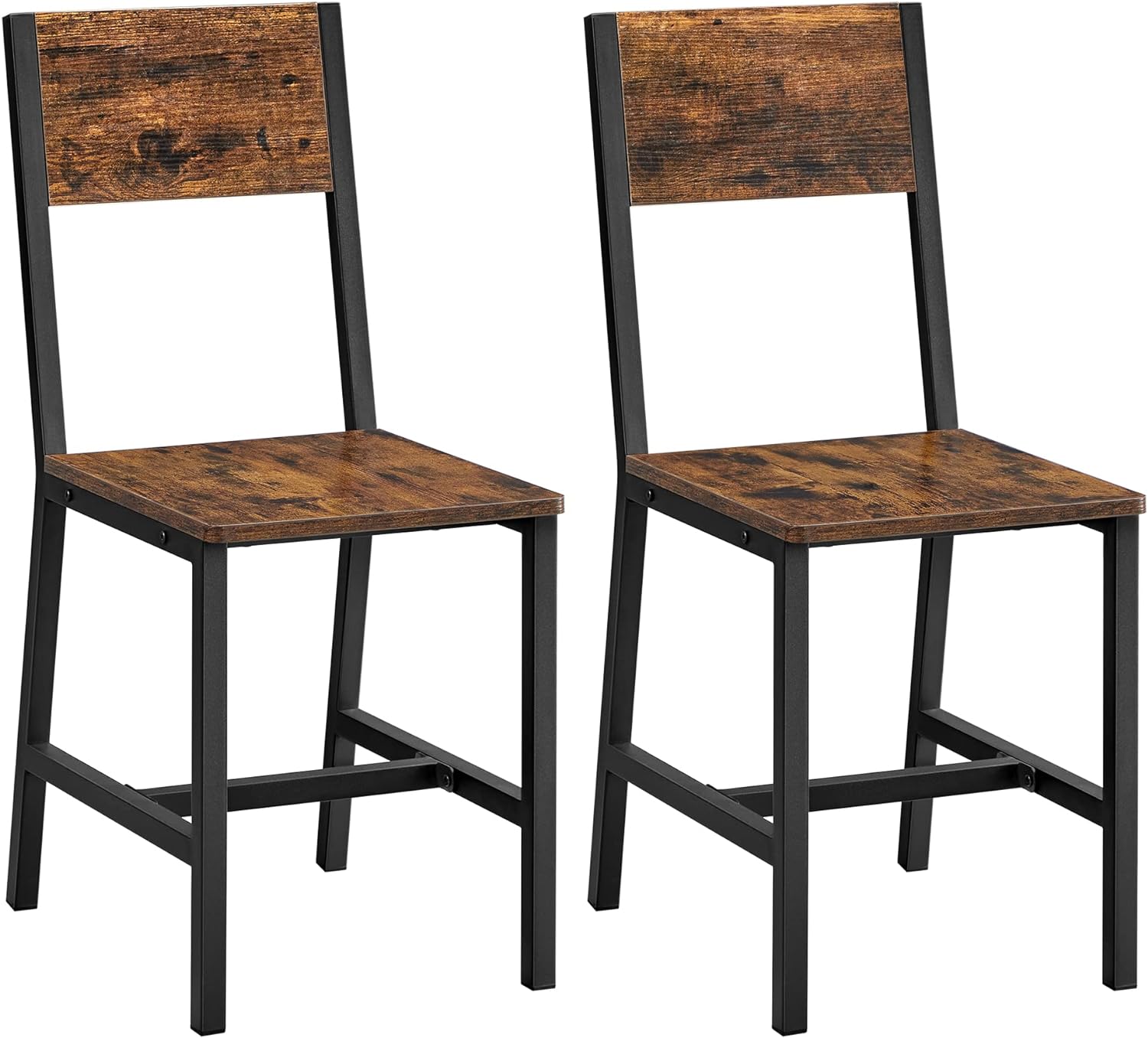 VASAGLE Dining Chair Set of 2, Rustic Wood Chairs with Metal Steel Frame, Easy to Assemble, Stable, Comfortable Seat, Modern Farmhouse Chair for Kitchen, Bedroom, Living Room, Rustic Brown and Black