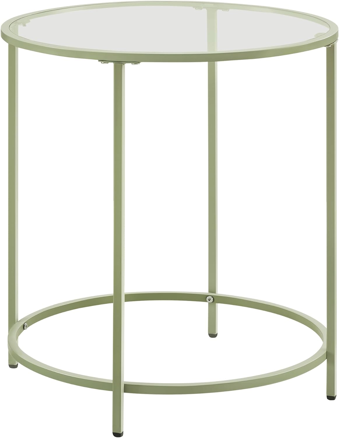 VASAGLE Round Side Table, Glass End Table with Metal Frame, Laurel Green Coffee Table with Modern Style, for Living Room, Balcony, Bedroom, Laurel Green