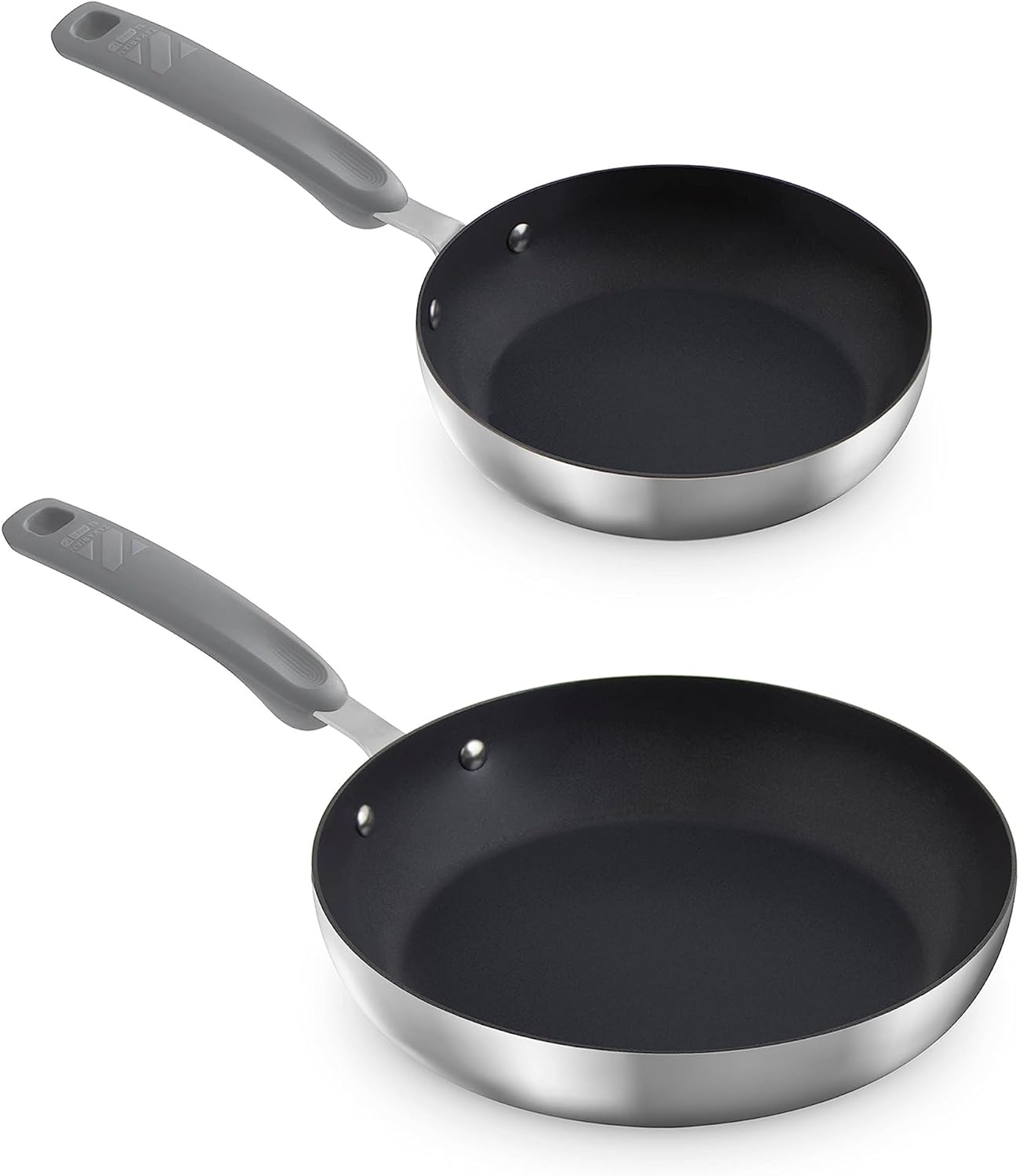 Zakarian by Dash TruPro Nonstick Stainless Steel 8   10 Fry Pan Set- Grey