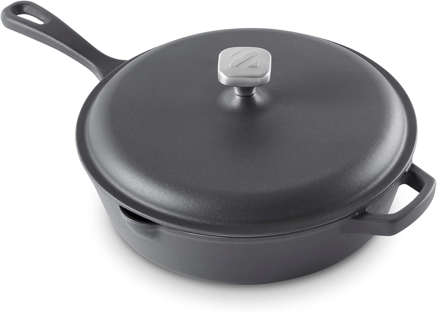 Zakarian by Dash 4.5QT Nonstick Cast Iron Deep Skillet with Cast Iron Lid for Family-Sized Meals, Frying, Roasting, Baking, One-Pot Meals and More - Black