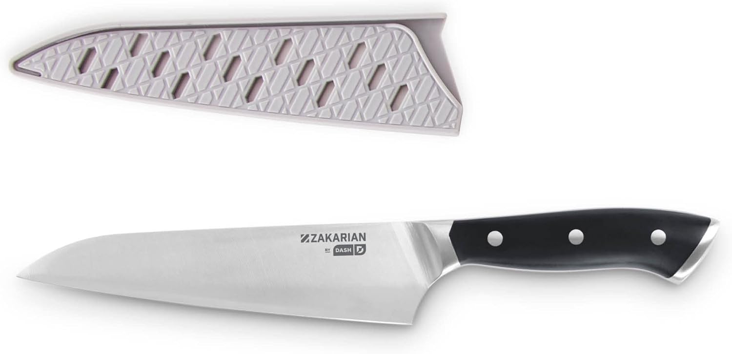 DASH Zakarian 7 Chef Knife, High Carbon German Stainless Steel Kitchen Knife with Sheath, Black