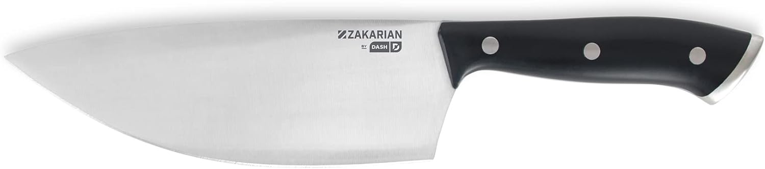 Zakarian by Dash 7 Chef Grade German Steel Rocking Chef Knife with Sheath for Chopping and Slicing - Black