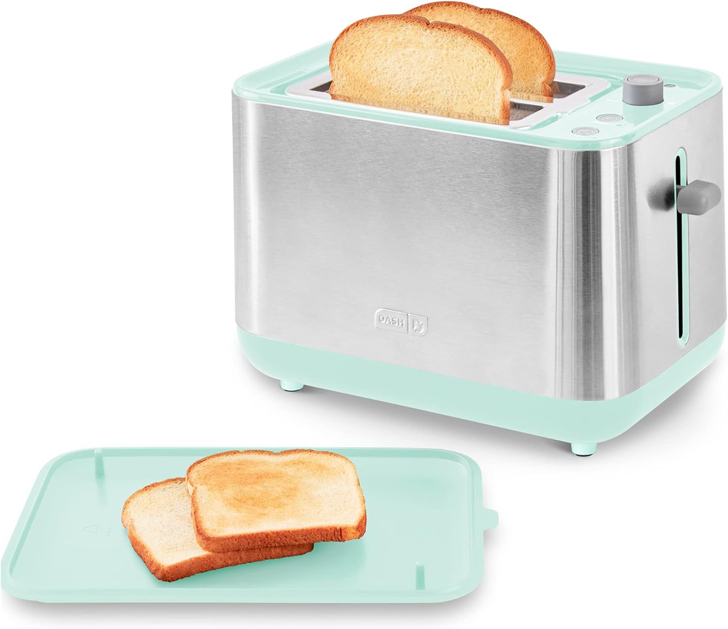 Dash SmartStore 2-Slice Wide-Slot Stainless Steel Toaster with Storage Lid - for Bagels, Specialty Breads & other Baked Goods, Aqua