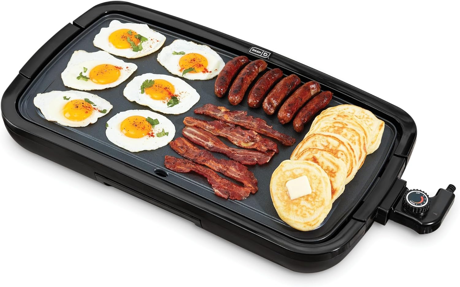 DASH Deluxe Everyday Electric Griddle with Dishwasher Safe Removable Nonstick Cooking Plate for Pancakes, Burgers, Eggs and more, Includes Drip Tray   Recipe Book, 20 x 10.5, 1500-Watt - Black