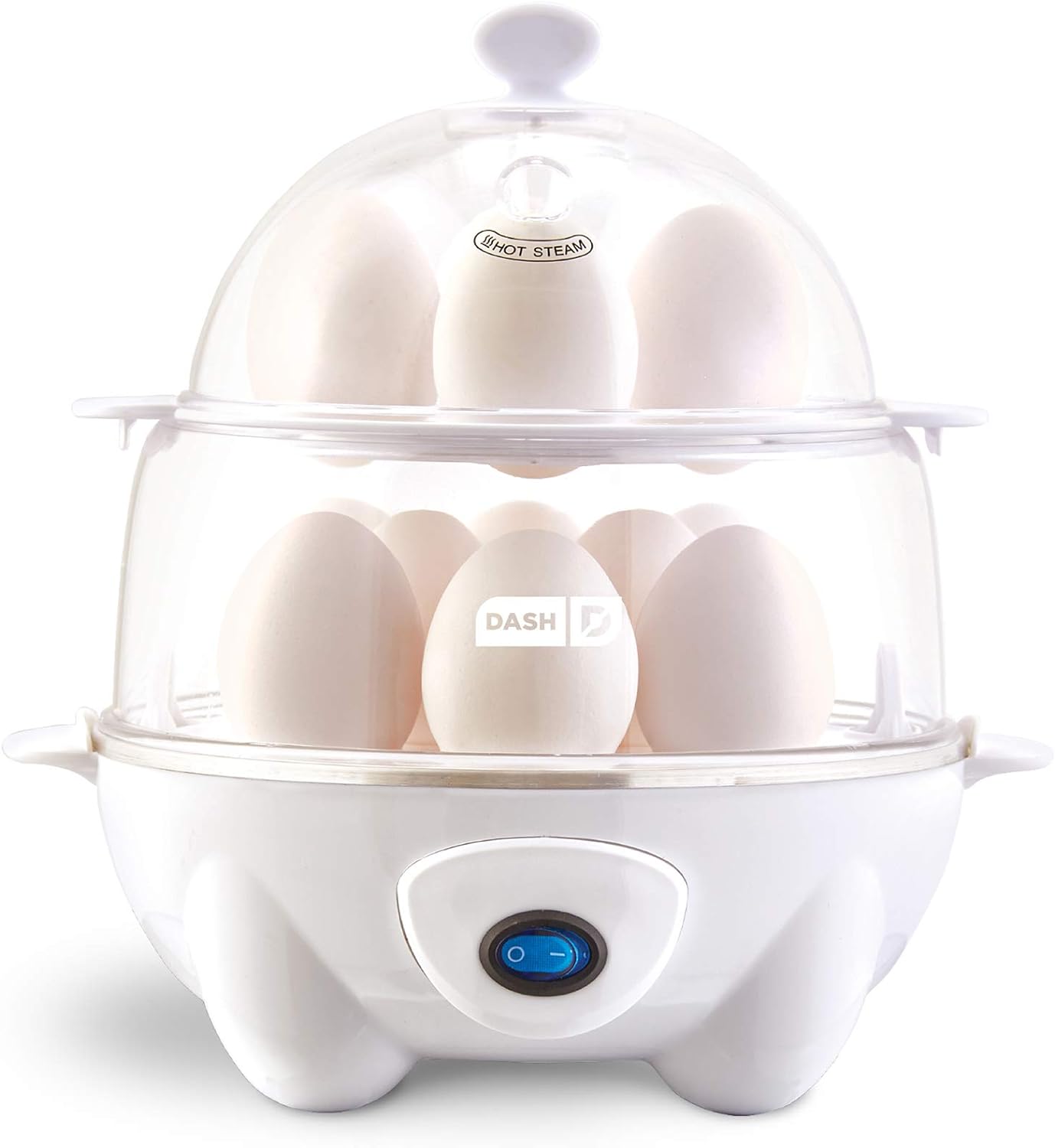 DASH Deluxe Rapid Egg Cooker for Hard Boiled, Poached, Scrambled Eggs, Omelets, Steamed Vegetables, Dumplings & More, 12 capacity, with Auto Shut Off Feature - White