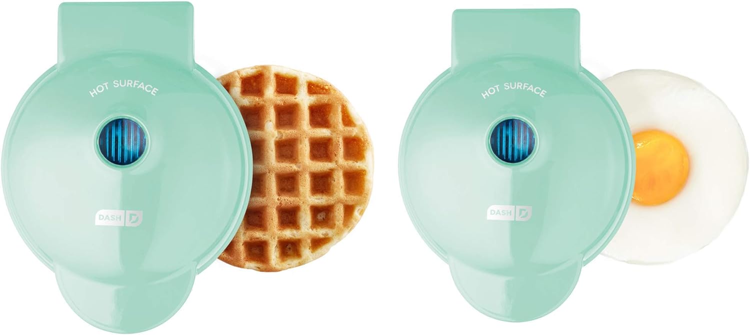 DASH Mini Maker Waffle Maker + Griddle, 2-Pack Griddle + Waffle Iron - Aqua