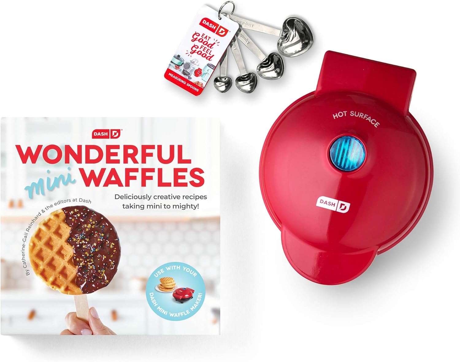 DASH DMWGS001RD Machine for Individual, Paninis, Hash Browns, & other Mini waffle maker, 4 inch, Red Gift Set