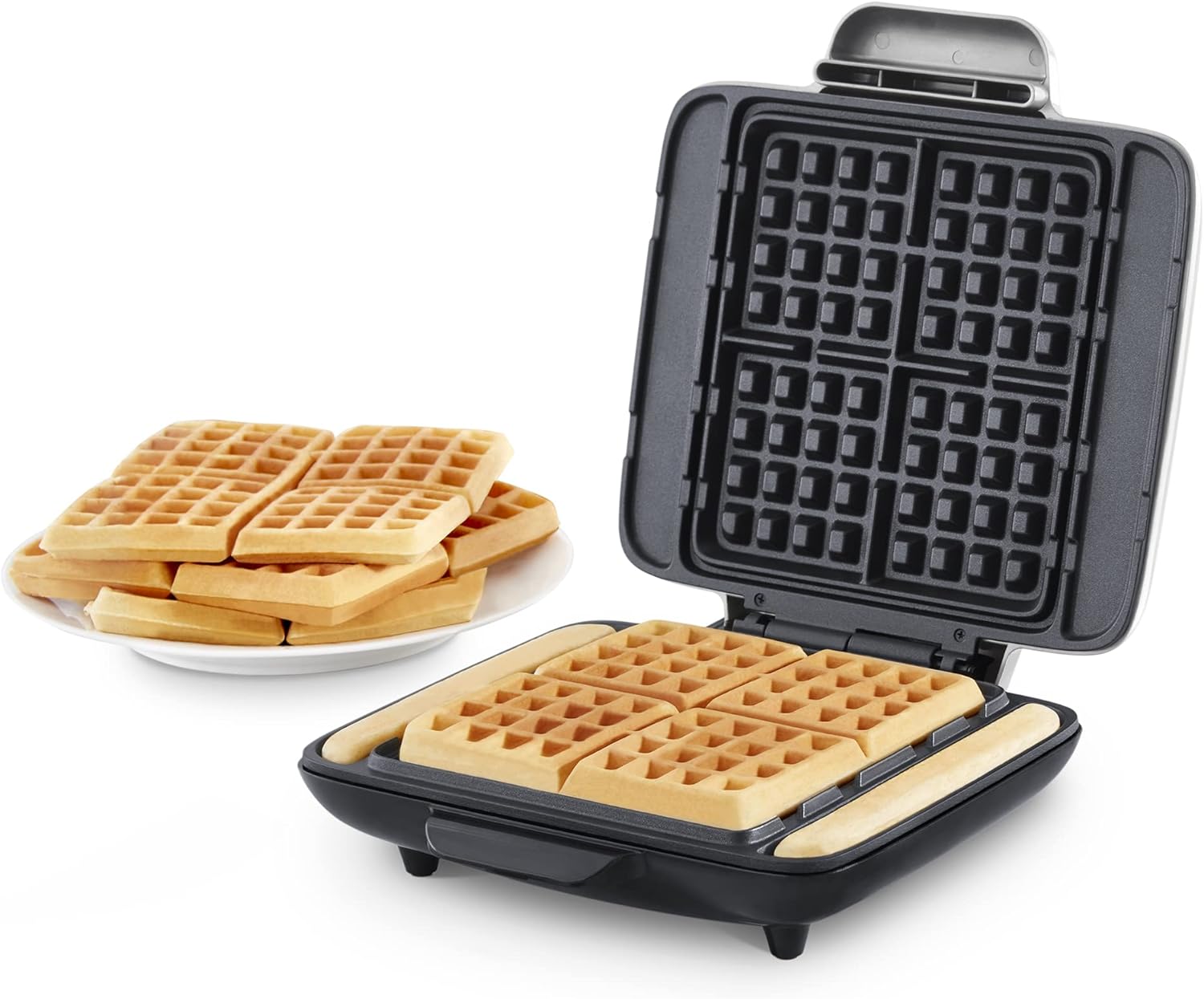 Dash Deluxe No-Drip Waffle Iron Maker Machine 1200W + Hash Browns, or Any Breakfast, Lunch, & Snacks with Easy Clean, Non-Stick + Mess Free Sides, Silver