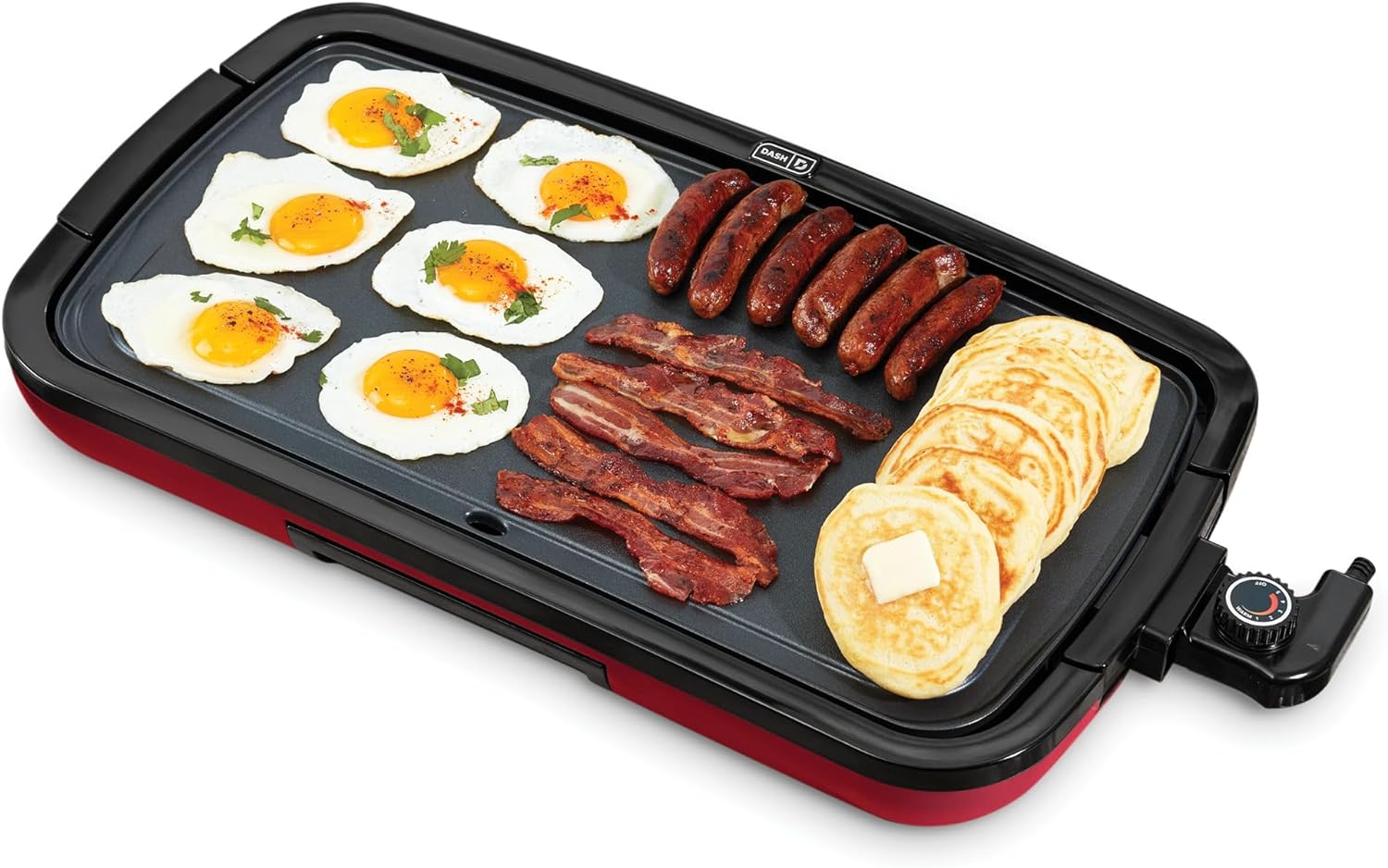 DASH Deluxe Everyday Electric Griddle with Dishwasher Safe Removable Nonstick Cooking Plate for Pancakes, Burgers, Eggs and more, Includes Drip Tray + Recipe Book, 20 x 10.5, 1500-Watt - Red