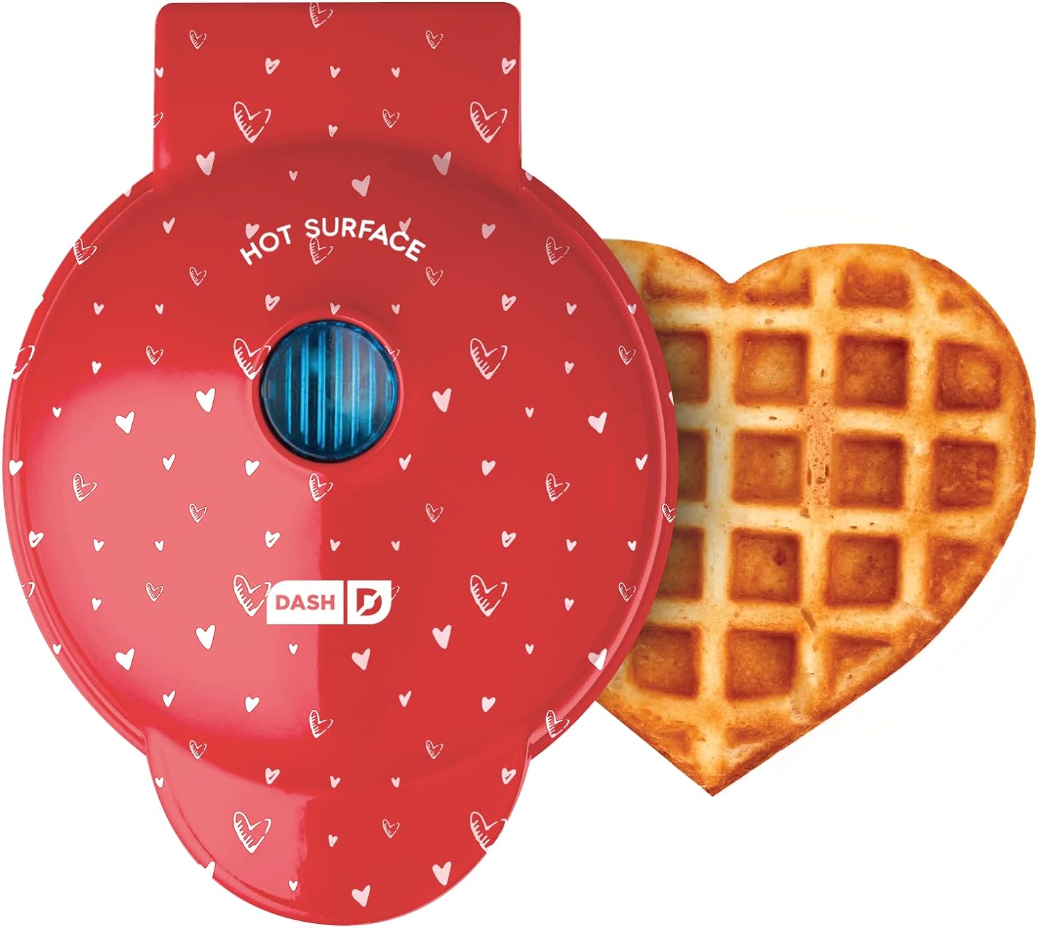 DASH Mini Maker for Individual Waffles, Hash Browns, Keto Chaffles with Easy to Clean, Non-Stick Surfaces, 4 Inch, Red Love Heart