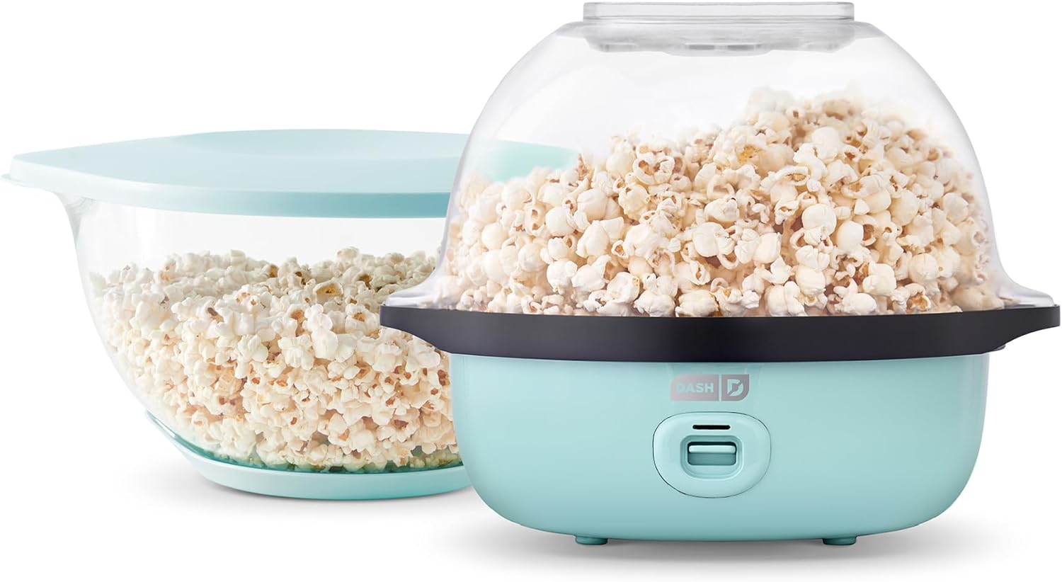 DASH SmartStore Deluxe Stirring Popcorn Maker, Hot Oil Electric Popcorn Machine with Large Lid for Serving Bowl and Convenient Storage, 24 Cups  Aqua