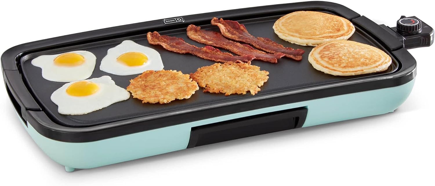 DASH Deluxe Everyday Electric Griddle with Dishwasher Safe Removable Nonstick Cooking Plate for Pancakes, Burgers, Eggs and more, Includes Drip Tray + Recipe Book, 20 x 10.5, 1500-Watt - Aqua