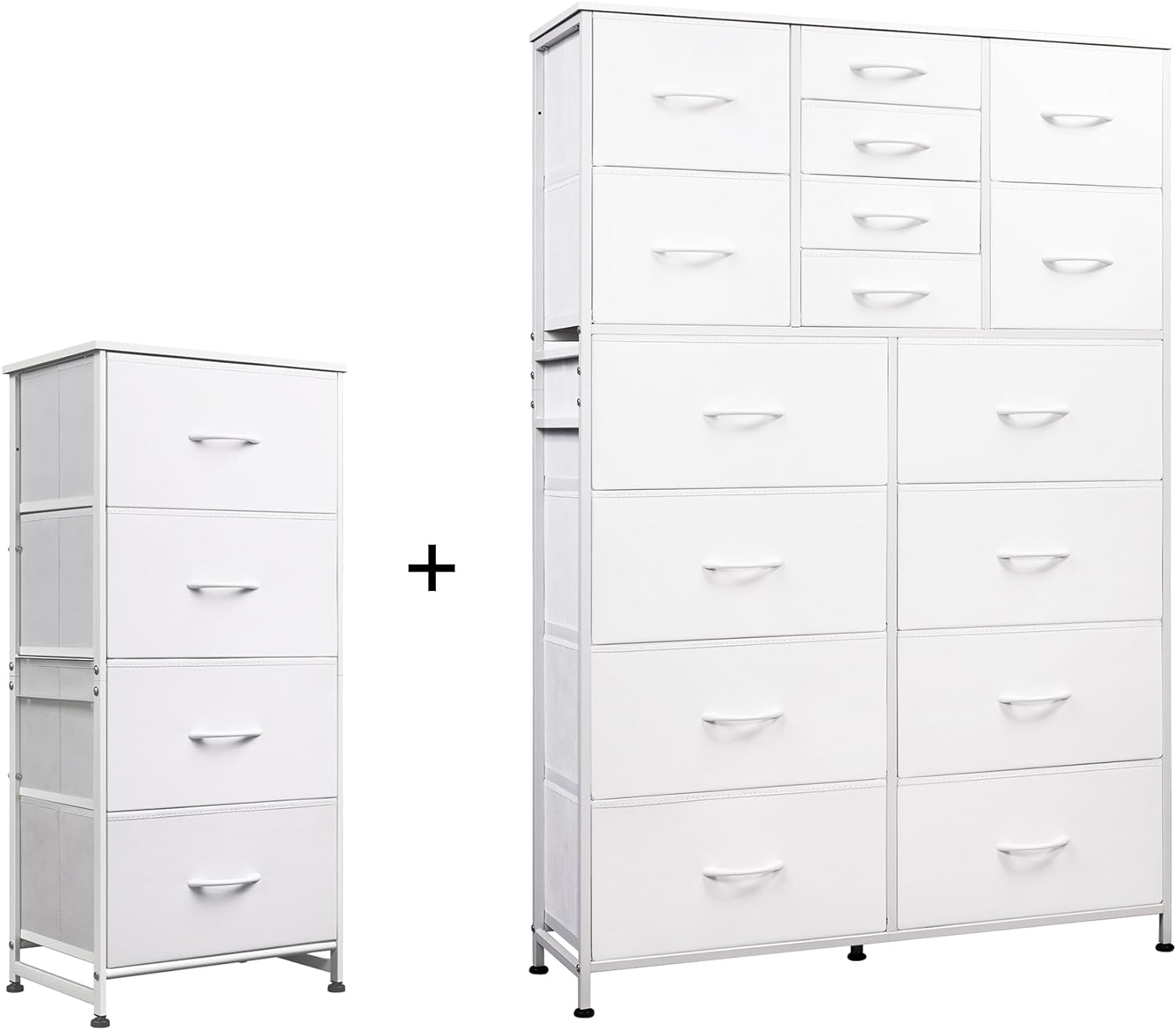 WLIVE 4 Drawers Dresser and 16 Drawers Dresser Set, Dresser for Bedroom, Nursery, Closet, Hallway, Storage Dresser Organizer Unit, Dressers & Chests of Drawers with Fabric Bins, White