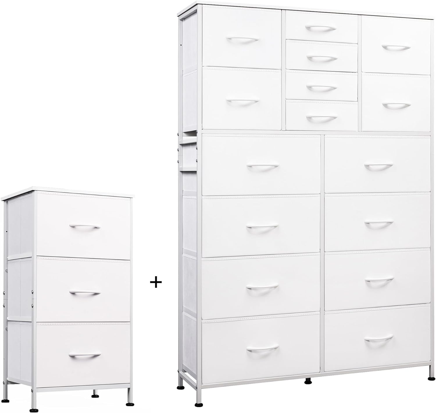 WLIVE 3 Drawers Dresser and 16 Drawers Dresser Set, Dresser for Bedroom, Nursery, Closet, Hallway, Storage Dresser Organizer Unit, Dressers & Chests of Drawers with Fabric Bins, White