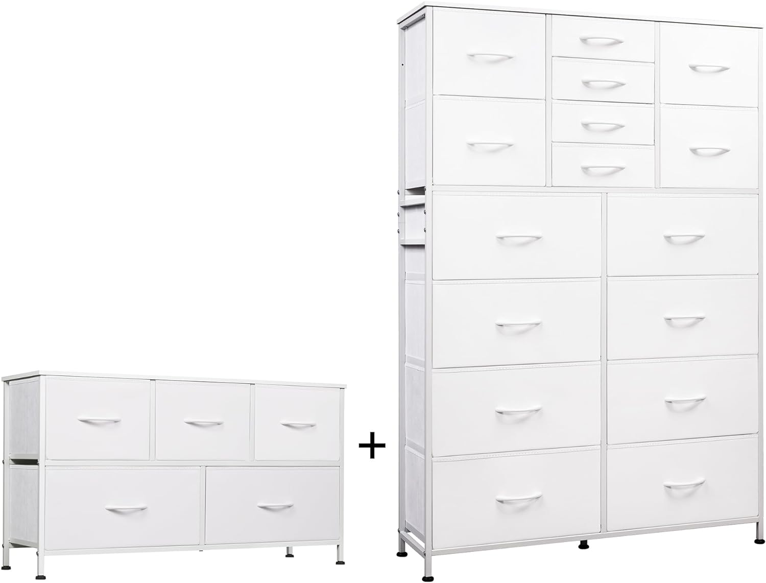 WLIVE 5 Drawers Dresser and 16 Drawers Dresser Set, Dresser for Bedroom, Nursery, Closet, Hallway, Storage Dresser Organizer Unit, Dressers & Chests of Drawers with Fabric Bins, White