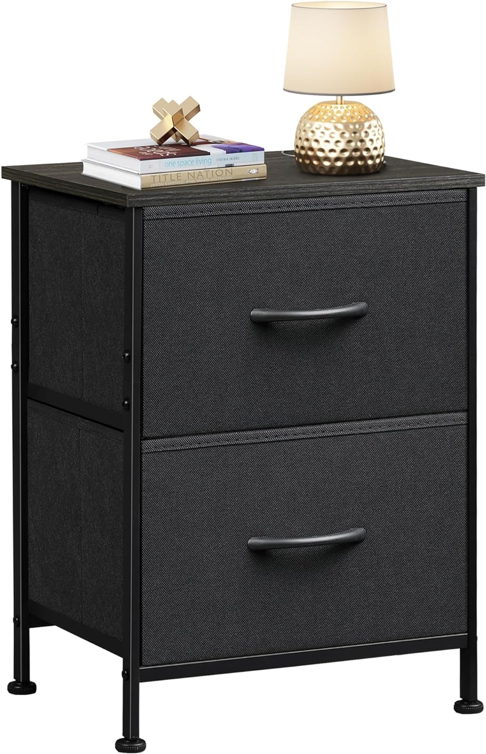 WLIVE Nightstand, 2 Drawer Dresser for Bedroom, Small Dresser with 2 Drawers, Bedside Furniture, Night Stand, End Table with Fabric Bins for Bedroom, Closet, College Dorm, Charcoal Black