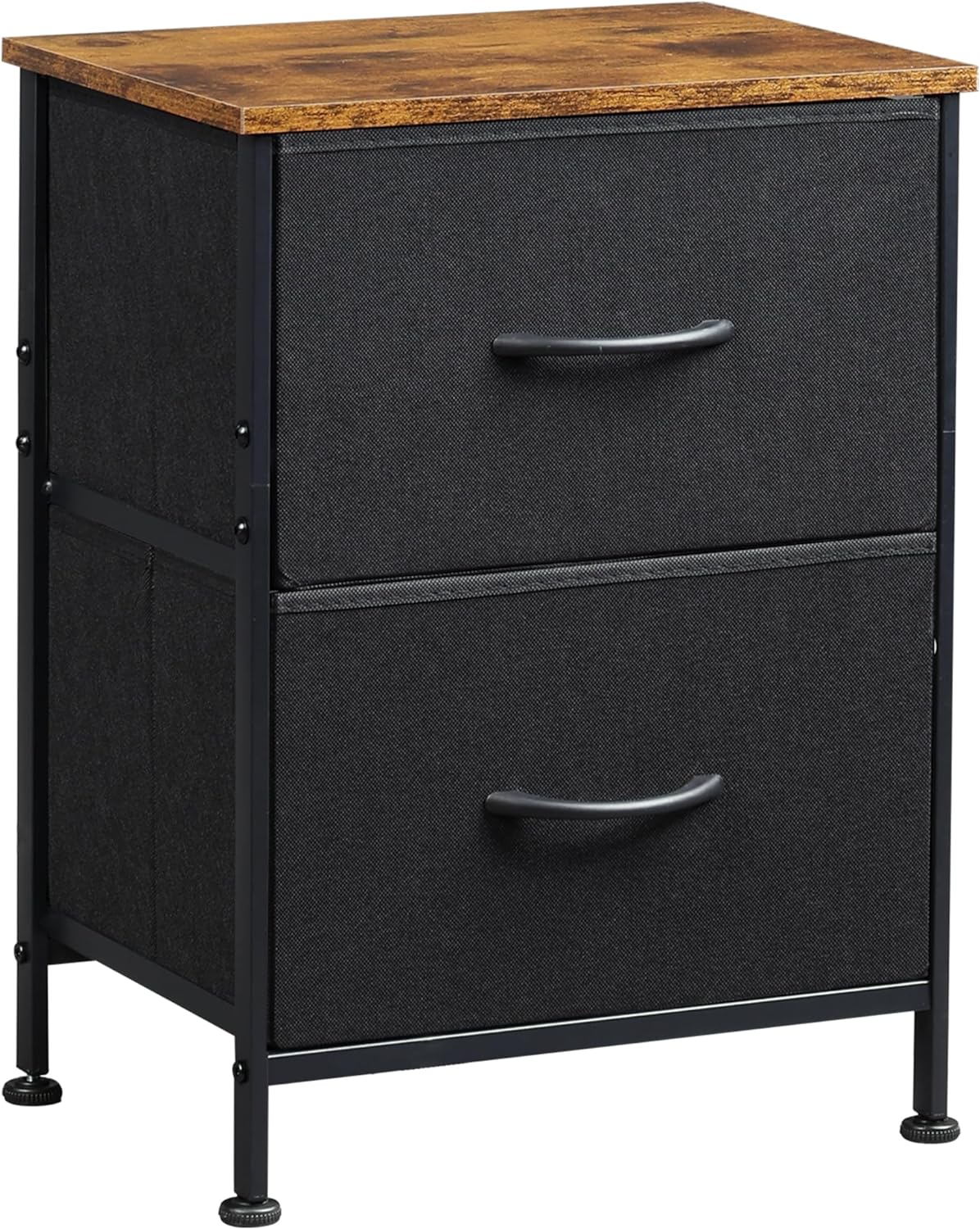 WLIVE Nightstand, 2 Drawer Dresser for Bedroom, Small Dresser with 2 Drawers, Bedside Furniture, Night Stand, End Table with Fabric Bins for Bedroom, Closet, Entryway, Black and Rustic Brown