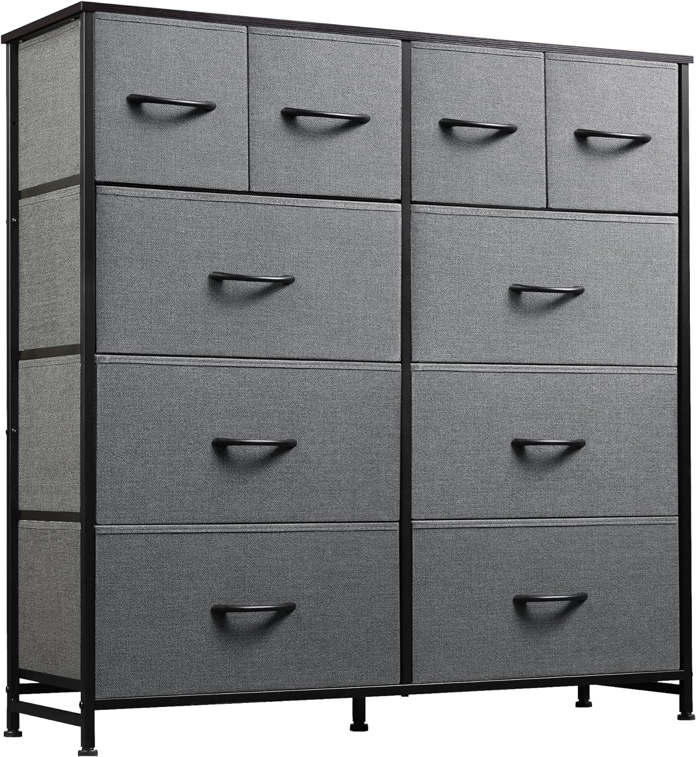 WLIVE Fabric Dresser for Bedroom, Storage Drawer Unit,Dresser with 10 Deep Drawers for Office, College Dorm, Dark Grey